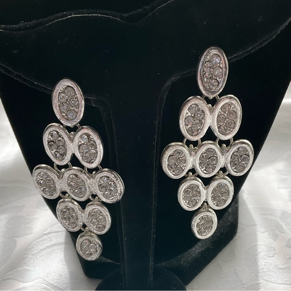 Silver Tone Crystal Drop Chandelier Earrings - Picture 2 of 6